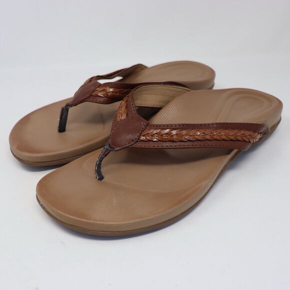 Aetrex Emmy Braided Thong sandals 9-9.5 Tan Flip Flop Shoes - Picture 1 of 5